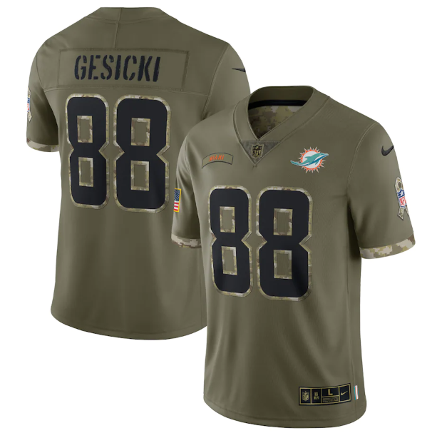 Men's Miami Dolphins #88 Mike Gesicki Olive 2022 Salute To Service Limited Stitched Jersey Men's Miami Dolphins #88 Mike Gesicki Olive 2022 Salute To Service Limited Stitched Jersey